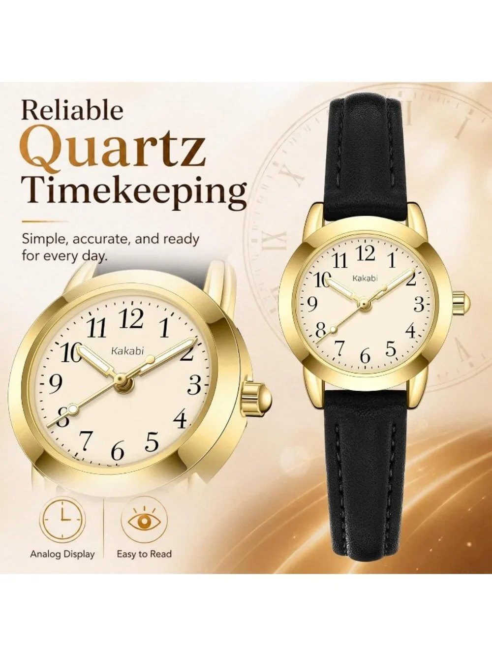 Women's Black White Vintage Analog Slim Leather Strap Quartz Movement Watch